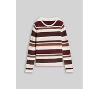 Strickpullover TOM TAILOR "Regular", Damen, Gr. XXL, bunt (camel braun rot stripe), Strick, Obermaterial: 100% Baumwolle, unifarben, regular fit hüftbedeckend, Rundhals, Rollkante, Pullover Strickpull