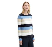 TOM TAILOR Damen Strickpullover mit Rundhals, 36290 - Blue Block Stripe, XXL