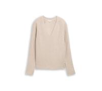 Tom Tailor Strickpullover Damen V-Ausschnitt 100% Baumwolle regular fit dusty alabaster melange XL