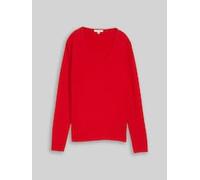 TOM TAILOR Damen Strickpullover mit V-Ausschnitt, rot, Uni, Gr. L
