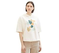 TOM TAILOR Damen Sweatshirt mit Print & Kapuze, Whisper White, M
