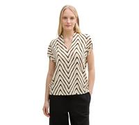 Tom Tailor Damen T-Shirt Regular Fit Kurzarm V-Ausschnitt Viskose-Mix Alloverprint Zig Zag Beige L