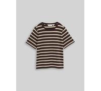 Kurzarmshirt TOM TAILOR, Damen, Gr. XXL, braun (braun beige), Jersey, Obermaterial: 100% Baumwolle, gestreift, normal hüftbedeckend, Rundhals, abgesteppte Kante, Shirts, Sommershirt mit Prints und Run