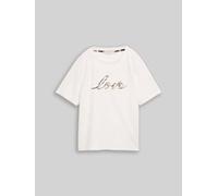 Kurzarmshirt TOM TAILOR, Damen, Gr. XL, weiß (whisper weiß), Jersey, Obermaterial: 100% Baumwolle, bedruckt, normal hüftbedeckend, Rundhals, abgesteppte Kante, Shirts, Sommershirt mit Prints und Rundh