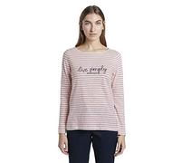 TOM TAILOR Damen T-Shirts/Tops Gestreiftes Langarmshirt mit Print Offwhite pink Stripe,XS,T-Shirt