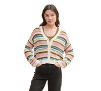 TOM TAILOR DENIM - Relaxed Fit Cardigan mit Lochmuster off white olive pink stripe XL