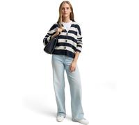 Cardigan TOM TAILOR DENIM, Damen, Gr. L, navy sanftes weiß stripe, Strick, Obermaterial: 62% Polyacryl, 25% Polyester, 10% Baumwolle, 3% sonstige Fasern, gestreift, regular fit taillenbedeckt, V-Aussc