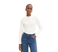 TOM TAILOR Denim Damen 1035379 Langarmshirt mit Reißverschluss, 10348-Gardenia White, XL