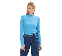 TOM TAILOR Denim Damen 1035379 Langarmshirt mit Reißverschluss, 18395-Rainy Sky Blue, XL