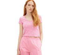 TOM TAILOR Denim Damen 1036538 T-Shirt mit Rippstruktur & Muster, 31707-Pink Butterfly Print, L