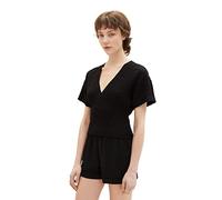 TOM TAILOR Denim Damen 1036546 Crinkle Bluse T-Shirt, 14482-Deep Black, XXL
