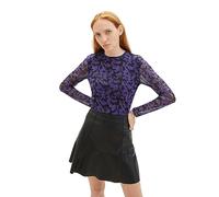 TOM TAILOR Denim Damen 1038382 Mesh-Langarmshirt mit Muster, 32417-lilac Black Flower Print, XS