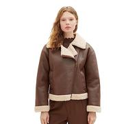 TOM TAILOR Denim Damen 1038689 Sherling Lederjacke, 19714-roasted Coffee Brown, L