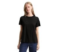 TOM TAILOR Denim Damen 1048972 Loose Fit T-Shirt mit Glitzer-Stickerei, 14482-Deep Black, M