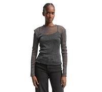 Tom Tailor Denim Slim Fit Langarmshirt aus semitransparentem Mesh in Graphit Melange, Größe L