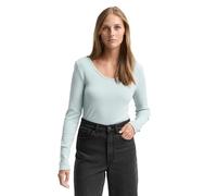 TOM TAILOR Denim Damen 1048986 Slim Fit Langarmshirt mit Rippstruktur, 13733-Silver Cloud Blue, L