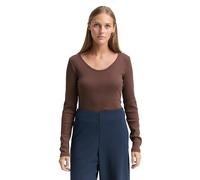 TOM TAILOR Denim Damen 1048986 Slim Fit Langarmshirt mit Rippstruktur, 38824-Soft Chocolate Brown, L