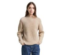 TOM TAILOR Denim Damen 1049071 Relaxed Fit Strickpullover mit Stehkragen, 38909-cosy beige Melange, M