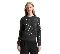 Strickpullover TOM TAILOR DENIM, Damen, Gr. XL, grau weiß dots and hearts, Strick, Obermaterial: 79% Polyacryl, 18% Polyester, 3% Elasthan, bestickt, relaxed fit normal, Rundhals, Rippbündchen, Pullov
