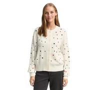 Cardigan TOM TAILOR DENIM, Damen, Gr. M, weiß schwarz dots and hearts, Strick, Obermaterial: 79% Polyacryl, 18% Polyester, 3% Elasthan, bestickt, regular fit normal, Rundhals, Rippbündchen, Strickjack