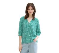 TOM TAILOR Denim Damen Basic Bluse mit Ballonenärmeln, green minimal print, M