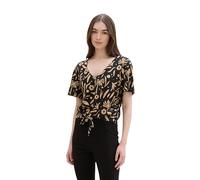 TOM TAILOR Denim Damen Basic Blusen-Shirt mit Knotendetail, black tropical print, L