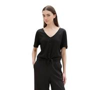 TOM TAILOR Denim Damen Basic Blusen-Shirt mit Knotendetail, deep black, M