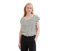 TOM TAILOR Denim Damen Basic Blusen-Top mit Cut-Out Detail, white black stripe, S