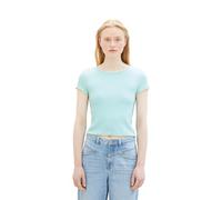 TOM TAILOR Denim Damen Basic Cropped Top mit RIPP, 13117 - Pastel Turquoise, XXL