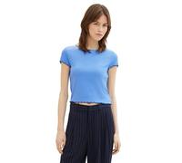 TOM TAILOR Denim Damen Basic Cropped Top mit RIPP, 18712 - Sicilian Blue, XXL