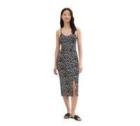 TOM TAILOR Denim Damen Basic Midi-Kleid mit Allover Muster, black flower minimal print, M
