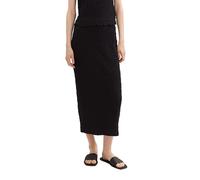 TOM TAILOR Denim Damen Basic Midi-Rock mit Crinkle Struktur, deep Black, S