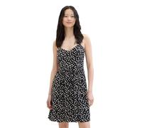 TOM TAILOR Denim Damen Basic Mini-Kleid mit Allover Muster, black flower minimal print, L