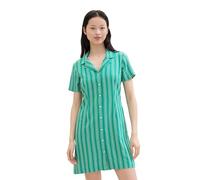 TOM TAILOR Denim Damen Basic Mini Shirt-Kleid mit Streifen, green white vertical stripe, M