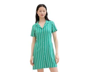 TOM TAILOR Denim Damen Basic Mini Shirt-Kleid mit Streifen, Green White Vertical Stripe, M