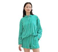 TOM TAILOR Denim Damen Basic Oversized Leinen-Shirt, green white vertical stripe, XS