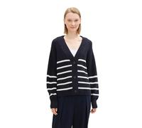 Tom Tailor Denim Strickjacke Cardigan V-Ausschnitt navy-weiß gestreift Damen Größe L