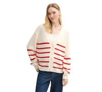 Tom Tailor Denim Relaxed Fit Strickjacke aus Baumwoll-Mix mit V-Ausschnitt in Offwhite, Größe M