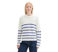 TOM TAILOR Denim Damen Basic Strickpullover mit Streifen,35924 - Placed Blue White Stripe, M