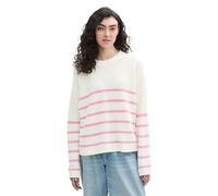 TOM TAILOR Denim Damen Basic Strickpullover mit Streifen,35925 - Placed pink White Stripe, XL