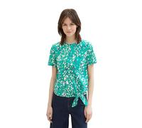 TOM TAILOR Denim Damen Basic T-Shirt mit Knotendetail, Abstract Green dot Print, XL