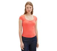Tom Tailor Denim Damen Basic T-Shirt mit Ripp, 11042 - Plain Red, M