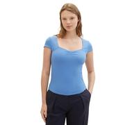Tom Tailor Denim Damen Basic T-Shirt mit Ripp, 18712 - Sicilian Blue, L