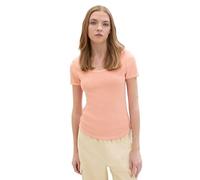 TOM TAILOR Denim Damen Basic T-Shirt mit Ripp, burnt terracotta, S