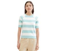 Tom Tailor Denim Damen Basic T-Shirt mit Streifen, 34668 - Mint White Block Stripe, L