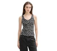 TOM TAILOR Denim Damen Basic Tanktop mit Raffung, black flower minimal print, XS