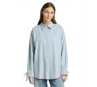 Klassische Bluse TOM TAILOR DENIM, Damen, Gr. M, blau weiß braun stripe, Web, Obermaterial: 100% Baumwolle, gestreift, oversize normal, ohne Ausschnitt, Manschette, Blusen Bluse, mit Streifen Muster (