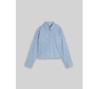 Hemdbluse TOM TAILOR DENIM, Damen, Gr. XXL, midblau weiß daisy, Web, Obermaterial: 100% Baumwolle, bestickt, normal hüftlang, Rundhals, abgesteppte Kante, Blusen Hemdbluse, mit Allover-Stickereien (11