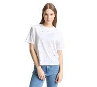 Tom Tailor Denim Damen T-Shirt Boxy Fit – Reine Baumwolle, Stickerei – Weiß XS