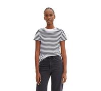 Tom Tailor Denim Damen Boxy Fit T-Shirt 31641 - gestreift aus Bio-Baumwolle - White Black Stripe, M
